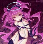  :q black_legwear bra breasts cat_ear_headphones colored_eyelashes commentary_request detached_collar grace_(sound_voltex) halo headphones long_hair looking_at_viewer navel panties pink_eyes pink_hair revealing_clothes small_breasts smile solo sound_voltex strapless strapless_bra syuri22 thighhighs tongue tongue_out twintails twitter_username underwear very_long_hair 