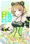  animal_ears bare_shoulders black_gloves blush breasts brown_hair cleavage commentary_request fake_animal_ears fingerless_gloves gloves green_nails headset koizumi_hanayo looking_at_viewer love_live! love_live!_school_idol_festival love_live!_school_idol_project medium_breasts nail_polish open_mouth purple_eyes short_hair smile solo syuri22 
