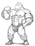  anthro bulge clothing flexing greyscale machoke maldu male monochrome muscular nintendo nipples pok&eacute;mon solo standing underwear video_games 