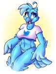  2019 alpha_channel anthro avian beak big_breasts bird blue_feathers breasts clothing eyelashes feathers female hi_res logo midriff navel non-mammal_breasts open_mouth open_smile panties purple_eyes shirt shyshyoctavia smile solo t-shirt thick_thighs tongue tweetfur twitter under_boob underwear watermark 