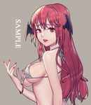  bad_anatomy bad_perspective bracelet breasts covered_nipples han_qi head_wings jewelry koakuma long_hair looking_at_viewer medium_breasts nail_polish nipples red_eyes red_hair red_lips red_nails sample simple_background solo touhou 