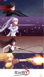  4girls :d absurdres animal_ears bangs bare_arms bare_shoulders black_gloves black_hair black_shirt blake_belladonna blonde_hair breasts brown_jacket casing_ejection cleavage clenched_hand column_lineup commentary copyright_name crescent_rose dated dress earrings ember_celica_(rwby) eyelashes f.z fingerless_gloves firing floating_hair gambol_shroud gauntlets gloves grin gun hair_between_eyes hand_up handgun highres holding holding_sword holding_weapon holding_whip jacket jewelry left-handed lineup long_hair long_sleeves looking_at_viewer looking_to_the_side medium_breasts multiple_girls muzzle_flash myrtenaster necklace open_mouth orange_eyes parted_lips petals ponytail profile puffy_short_sleeves puffy_sleeves purple_eyes rapier realistic red_hair red_scarf ruby_rose rwby scarf shards shell_casing shirt short_sleeves signature silver_hair sleeveless small_breasts smile stud_earrings sword teeth weapon weiss_schnee whip wind yang_xiao_long 