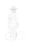  big_breasts breasts chemise clothed clothing ear_piercing female front_view hair horn jewelry lamia lingerie long_ears long_hair looking_away monochrome necklace nipples piercing pointy_ears pregnant reptile scalie sketch slit_pupils snake solo translucent transparent_clothing urw 