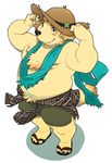  canine clothed clothing cusith dog footwear fur hat male mammal osansyoup sandals scarf shorts simple_background slightly_chubby tokyo_afterschool_summoners topless white_background yellow_fur 