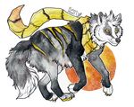  canine feral fuzzymaro hybrid mammal running smile traditional_media_(artwork) watercolor_(artwork) wolf 