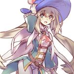  belt blue_eyes breasts cape chevalier_d'eon_(fate/grand_order) chevalier_d'eon_(fate/grand_order)_(cosplay) commentary_request cosplay cowboy_shot eyebrows_visible_through_hair fate/grand_order fate_(series) gloves hat long_hair long_sleeves looking_at_viewer marie_antoinette_(fate/grand_order) medium_breasts open_mouth silver_hair simple_background smile solo twintails wanko_(takohati8) white_background 