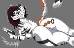  anal_beads anthro big_breasts breasts brown_hair butt deadly_tiger_(character) feline female fruxuyup_(artist) fur gun hair long_hair looking_at_viewer mammal markings nipples orange_markings pussy ranged_weapon sex_toy smile solo tiger weapon 
