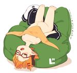  1girl bean_bag_chair female glasses lying navel nude open_mouth orange_hair pointy_ears sleeping solo upside-down zizi_niisan 
