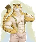  2016 abs biceps big_muscles feline male mammal misterbunny56 muscular muscular_male nipples one_eye_closed tiger wink 