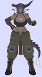  animal_humanoid belt big_breasts boots breasts cargo_pants cleavage clothed clothing crop_top ear_piercing facial_scar female footwear hair horn huge_breasts humanoid hutago invalid_tag mammal midriff navel navel_piercing pants piercing purple_hair purple_tail scar shirt short_hair spikes striped_tail stripes 