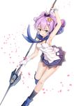  armpits bilang_hangxian blush javelin_(bilang_hangxian) long_hair ponytail purple_hair spear violet_eyes warrior 