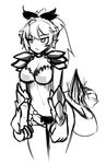 armor blush breasts cleavage clothed clothing cowfee_desu dragongirl ear_fins female fin hair solo unconvincing_armor 