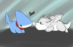  blue_skin boop booping chibi cub cute dragon fish frostedscales fwosty horn lying male marine scales scarf shark simple_background vress white_skin wings young 