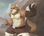  2016 abs biceps big_muscles canine clothed clothing kemono malcus_pine male mammal misterbunny56 muscular muscular_male nipples pants topless 