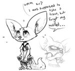  angry anthro big_eyes blush canine clothed clothing crossdressing cute dialogue disney english_text fennec finnick fox looking_up male mammal nobby_(artist) sailor_fuku scam smile sweat text zootopia 
