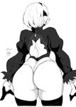  ass backless_dress backless_outfit blindfold curvy dated dress gloves greyscale hairband highres monochrome nier_(series) nier_automata short_hair simple_background skindentation solo thick_thighs thighs white_background wide_hips yac_(mokkori) yorha_no._2_type_b 