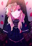  blonde_hair blood hood idolmaster idolmaster_cinderella_girls ninomiya_asuka noda_(yncoon) one_eye_closed purple_eyes solo 