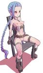  blue_hair breasts chair full_body infraton jinx_(league_of_legends) league_of_legends navel nipples nude pussy red_eyes sitting small_breasts spread_legs twin_braids 