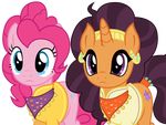  alpha_channel blue_eyes clothed clothing cutie_mark duo ear_piercing earth_pony equine eyelashes female feral friendship_is_magic fur gold_(metal) gold_earring gold_jewelry hair horn horse jewelry long_hair mammal my_little_pony orange_body orange_horn piercing pink_body pink_hair pinkie_pie_(mlp) pony purple_hair reaction_image saffron_masala_(mlp) sketchmcreations_(artist) unicorn 