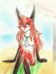  &lt;3 2016 anthro beach canine female fox fur green_eyes hair hybrid jewelry lagomorph long_hair mammal necklace nude orange_hair rabbit rakeisha seaside sellon smile solo 