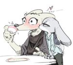  &lt;3 anthro arctic_fox blush canine chest_tuft clothed clothing disney drinking duo female female/female fox hand_on_shoulder judy_hopps kissing lagomorph mammal nobby_(artist) rabbit skye_(zootopia) surprise teacup tuft wide_eyed zootopia 