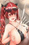  azur_lane bikini black_bikini black_ribbon blush breasts cum cum_on_body cum_on_breasts cum_on_upper_body ejaculation facial hair_ribbon honolulu_(azur_lane) huge_breasts image_sample paizuri pigtails red_hair ribbon shikakui_kyomu sunglasses surprised swimsuit 