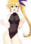 1girl areolae blonde_hair blush breasts covered_navel green_eyes groin heterochromia leotard long_hair looking_at_viewer lyrical_nanoha mahou_shoujo_lyrical_nanoha_strikers mahou_shoujo_lyrical_nanoha_vivid medium_breasts navel nipples open_mouth red_eyes see-through shin&#039;ya_(shin&#039;yanchi) simple_background smile solo triangle_heart vivio_(lyrical_nanoha) white_background 