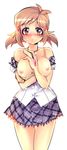  :o blush bra bra_pull breasts breasts_outside brown_eyes brown_hair crystal hair_ornament hairpin jewelry kouji_(kari) looking_at_viewer lydian_academy_uniform medium_breasts necklace nipples off_shoulder orange_bra pendant school_uniform senki_zesshou_symphogear short_hair simple_background skirt solo symphogear_pendant tachibana_hibiki_(symphogear) thigh_gap underwear white_background 