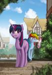  cutie_mark day detailed_background duo equine female feral friendship_is_magic hair hooves horn mammal multicolored_hair my_little_pony outside purple_eyes rainbow_dash_(mlp) rainbow_hair rublegun sky smile twilight_sparkle_(mlp) unicorn 