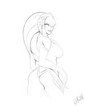 breasts breath_of_the_wild butt female looking_back mipha monochrome nintendo nude rear_view side_boob sketch solo the_legend_of_zelda urw video_games zora 