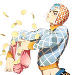  bag black_eyes chips food guido_mista hat jojo_no_kimyou_na_bouken male_focus midriff potato_chips solo sweater vento_aureo zakki 