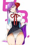  bad_id bad_pixiv_id bb_(fate)_(all) bb_(fate/extra_ccc) breasts eyebrows_visible_through_hair fate/extra fate/extra_ccc fate_(series) gloves head_tilt high-waist_skirt koko_shiguma large_breasts long_hair looking_at_viewer purple_eyes purple_hair sitting skirt skirt_lift solo white_gloves 