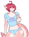  &lt;3 anthro clothing crop_top female fish marine middle_finger midriff panties porin shark shirt shrimp_(uk_brony) solo tongue tongue_out underwear 