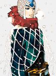  adapted_costume blue_eyes breath capelet guido_mista hat jojo_no_kimyou_na_bouken male_focus scarf snowing solo vento_aureo winter zakki 