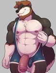  2017 abs anthro areola beard biceps big_biceps big_penis black_nose black_skin black_tail body_hair brown_hair brown_skin brown_tail bulge canine chest_hair chest_tuft clenched_teeth clothing dog eyebrows facial_hair front_view grey_background hair half-erect holding_object huge_penis humanoid_penis knuxlight kogenta_blackfang long_penis looking_at_viewer male mammal manly multicolored_skin multicolored_tail muscular muscular_male nipples partially_retracted_foreskin pecs penis pink_nipples pink_penis pose shirt simple_background smile solo standing tank_top teeth thick_penis thick_thighs tight_clothing tuft uncut white_skin white_tail wrestling yellow_eyes 