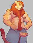  2017 abs anthro areola balls beard beige_penis biceps big_biceps body_hair brown_hair brown_stripes chest_hair clothed clothing dripping erect_nipples erection eye_brow facial_hair feline front_view grey_background hair hairy happy_trail humanoid_penis hybrid knuxlight liger lion long_hair long_tail looking_at_viewer male mammal muscular muscular_male nipple_piercing nipples nude open_mouth orange_tail partially_clothed partially_retracted_foreskin pecs penis piercing pink_nipples pink_nose pink_tongue pose pubes simple_background solo standing striped_tail stripes tan_tail tiger tongue towel uncut wet whiskers 