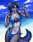  anthro beach bikini breasts bulge canine clothing dickgirl horn humanoid_penis intersex looking_at_viewer mammal nipple_bulge outside penis porin seaside smile solo swimsuit tongue tongue_out 