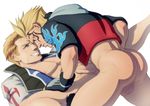  2boys abs age_difference anal ass bara blonde_hair blue_eyes bottomless clenched_teeth eye_contact face-to-face facial_mark final_fantasy final_fantasy_viii leg_grab leg_hold male_focus multiple_boys muscle pecs penis scar seifer_almasy sex short_hair simple_background size_difference spread_legs testicles thigh_grab uncensored white_background yaoi zell_dincht 