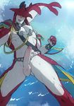  balls erection humanoid_penis looking_at_viewer male mugheyart muscular nintendo open_mouth penis shark_humanoid sidon_(zelda) smile solo the_legend_of_zelda underwater video_games water 