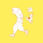  arms_(game) baggy_pants cobushii_(arms) drone full_body highres hood hoodie kid_cobra male_focus microphone monochrome multiple_boys open_mouth pants shanty_(mattariino) shoes simple_background sneakers thumbs_up walking yellow_background 