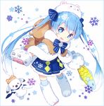  animal_backpack animal_hat blue_eyes blue_hair bunny chibi fish full_body gloves hakusai_(tiahszld) hat hatsune_miku leaning_forward long_hair open_mouth paw_gloves paw_shoes paws shoes simple_background skirt snowflakes twintails very_long_hair vocaloid white_background yuki_miku yukine_(vocaloid) 