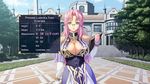  book breasts character_profile cleavage_cutout corset emeraria glasses kyonyuu_fantasy large_breasts necklace pink_hair 