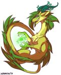  2017 claws dragon eastern_dragon feral fur furred_dragon green_eyes green_hair hair open_mouth simple_background smile solo teeth white_background zummeng 