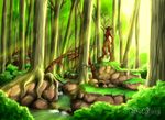  anthro black_hair breasts detailed_background digital_media_(artwork) female grass hair moss solo tree water wolfirry 