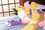  2017 anal anal_penetration anthro blush claws digimon duo fur leaves male male/male opium5 penetration penis renamon sex yellow_fur 