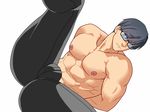  1boy abs bulge crotch glasses inmomakuro lying male_focus muscle pecs persona persona_4 restrained silver_hair solo tagme topless 