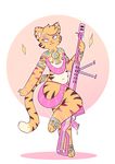  2017 3_toes anklet anthro armband blush bracelet bulge cat-boots clothed clothing digital_media_(artwork) eyelashes eyeshadow feline fur girly gun jewelry makeup male mammal partially_clothed pose ranged_weapon ribbons rifle ring simple_background skimpy smile sniper sniper_rifle solo sparkles tail_ring thick_thighs tiger toes weapon yellow_eyes 