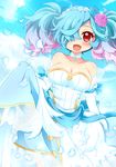  bare_shoulders blue_hair blush bow breasts cleavage day dress fang fire_emblem fire_emblem_heroes fire_emblem_if flower gloves hair_flower hair_ornament hair_over_one_eye hairband large_breasts long_hair momosemocha multicolored_hair open_mouth petals pieri_(fire_emblem_if) pink_hair red_eyes sky solo sparkle sun twintails two-tone_hair upper_body wedding_dress 
