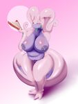  2017 2_fingers 2_toes alternate_version_available anthro areola big_breasts blush breasts dragon female goo goodra hand_fan huge_breasts hurikata lactating licking licking_lips looking_at_viewer milk navel nintendo nipples nude one_eye_closed pok&eacute;mon pose pussy simple_background slightly_chubby slime solo standing thick_thighs toes tongue tongue_out video_games wide_hips wink 