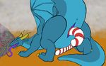  2016 absurd_res butt candy candy_cane dragon female feral food hi_res horn long_tongue nude nystemy_(artist) nystemy_(character) open_mouth overweight penetration presenting presenting_hindquarters scalie thick_tail tongue tongue_out vaginal vaginal_penetration wings 